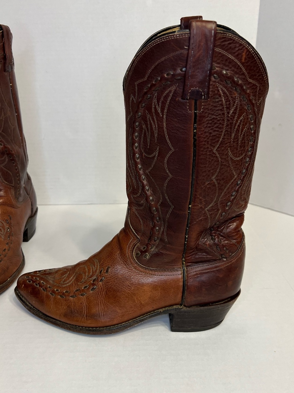Vtg Dan Post Mens Size 9D Phoenix Brown Leather Cowboy Boots 6675 J Toe